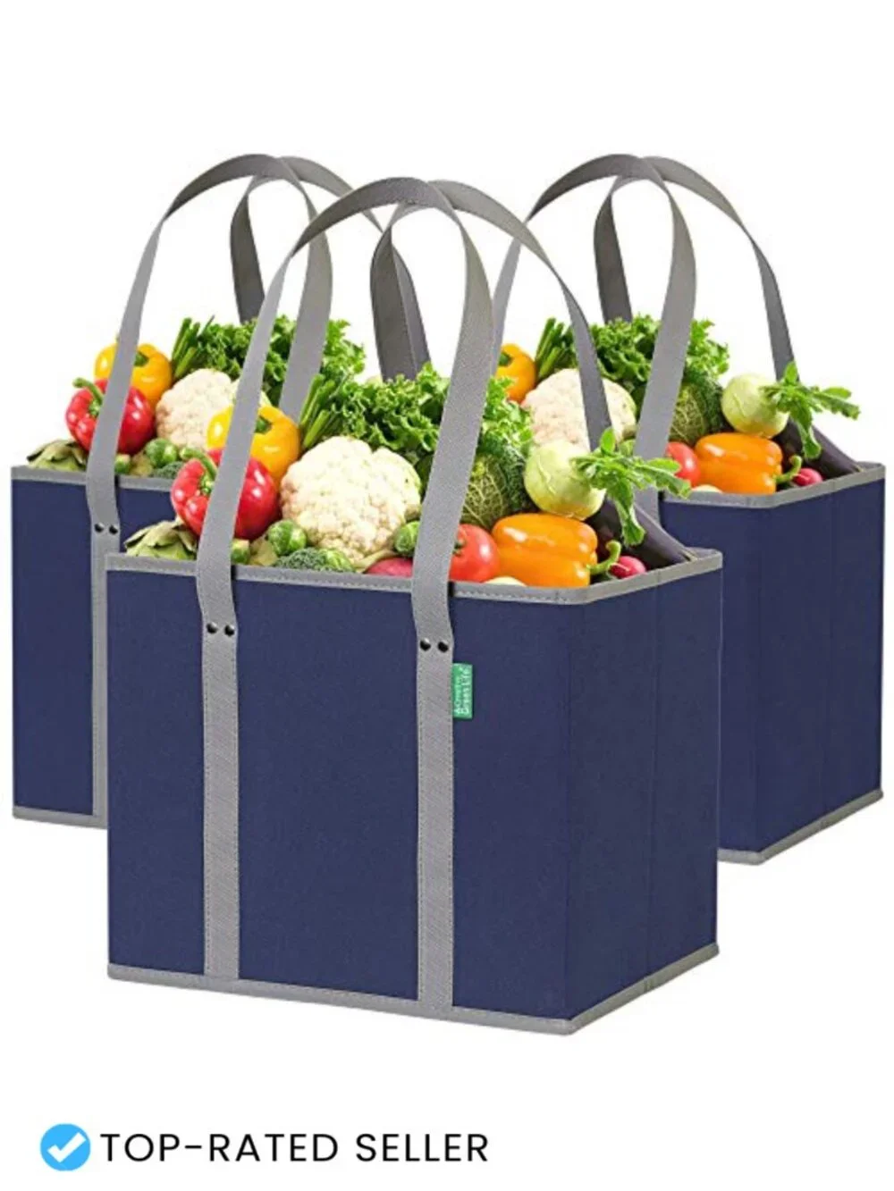 Heavy Duty Reusable Grocery Bags, Large Box Shaped Totes, Stand Up, Foldable,